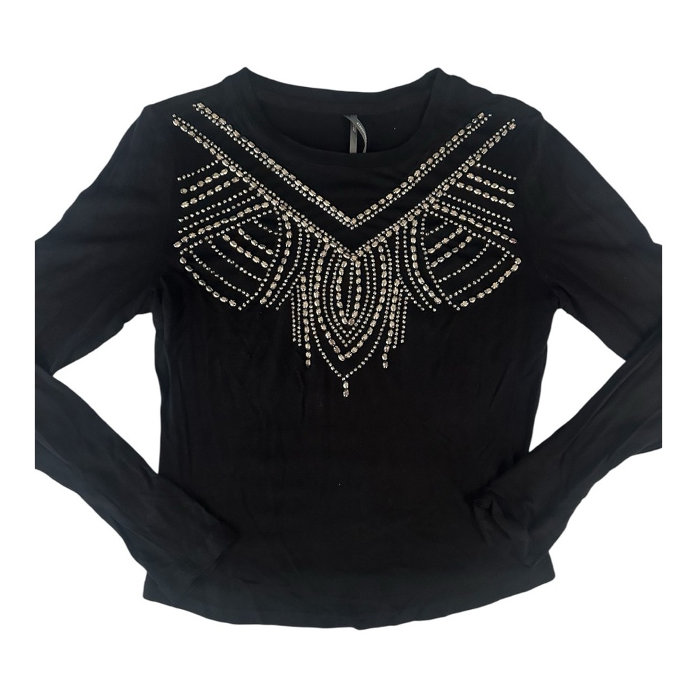 Anthropologie Black Embellished Long Sleeve top